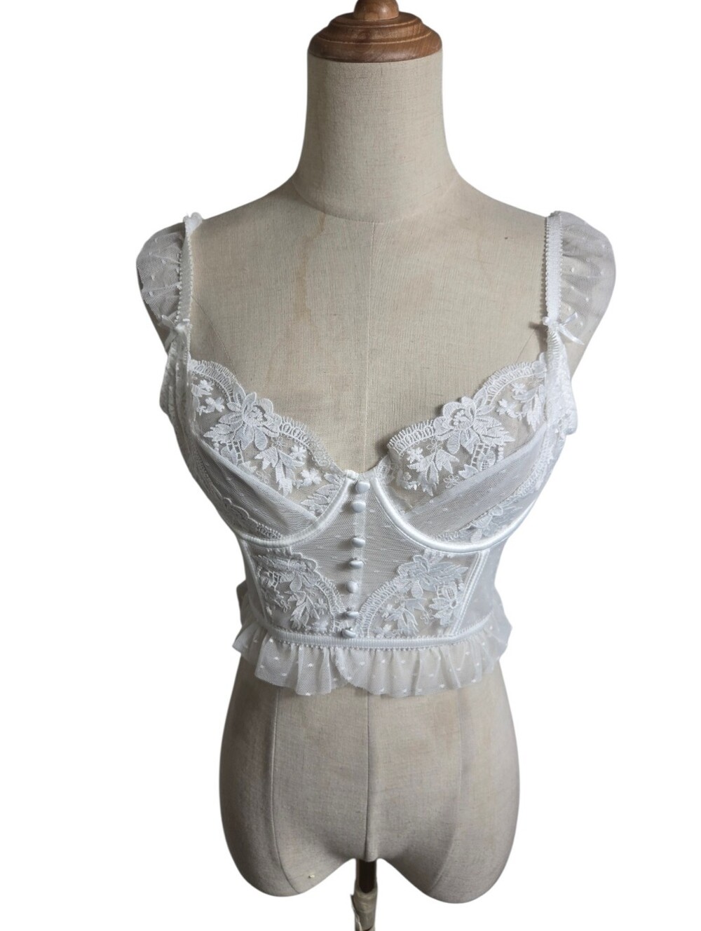 Freesia White Lace Sheer Corset Crop Top NWT